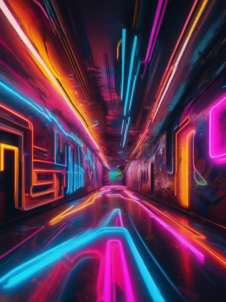 Abstract neon graffiti art and murals top view, product photoshoot realistic background, hyper detail, high resolution