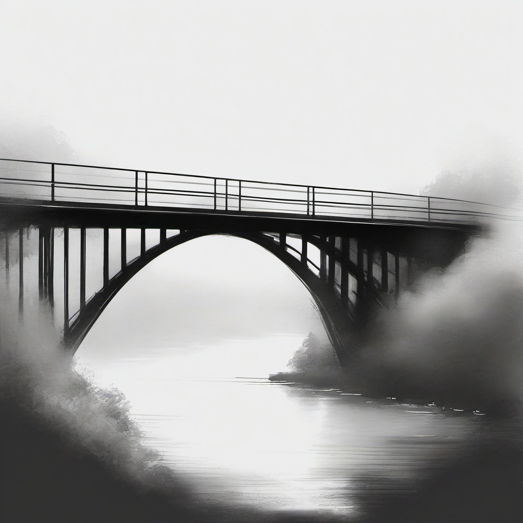 drawing of a bridge with mist rolling over it  minimal rough sketch scribbles,doodles,black and white