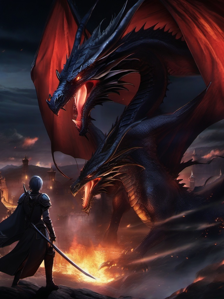 Dark medieval realm with epic dragon battles. anime, wallpaper, background, anime key visual, japanese manga