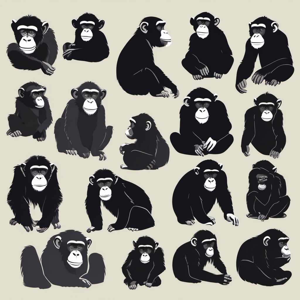 Chimpanzee clipart - Close relative of humans in the wild, ,vector color clipart,minimal