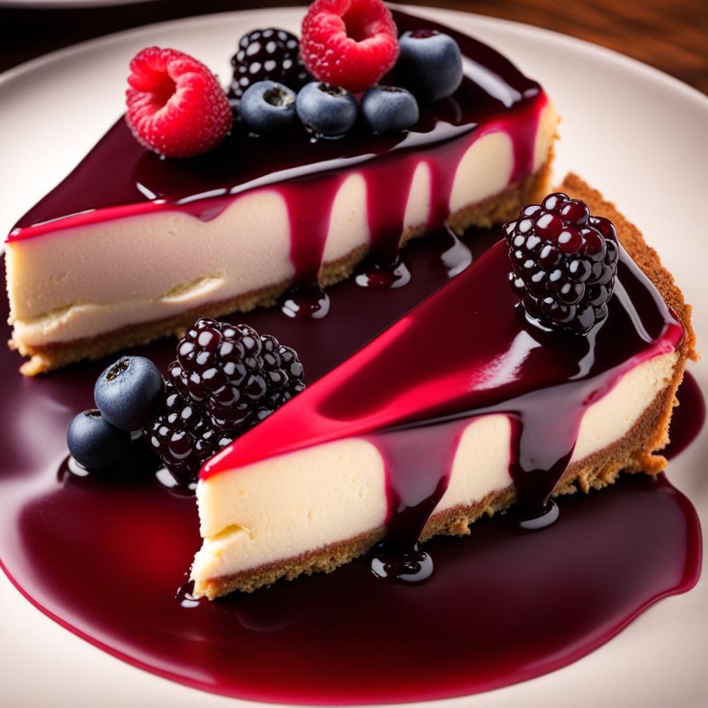 classic cheesecake with a berry compote, savored at a trendy café with live jazz music. 