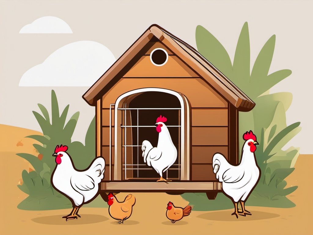 Chickens in Coop clipart - Chickens in a cozy coop, ,vector color clipart,minimal