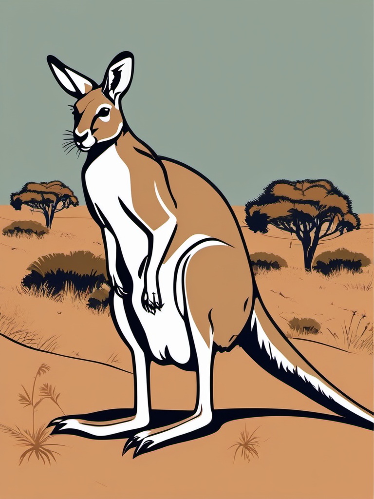 Kangaroo Clipart - Kangaroo hopping through the Australian outback , minimal, 2d