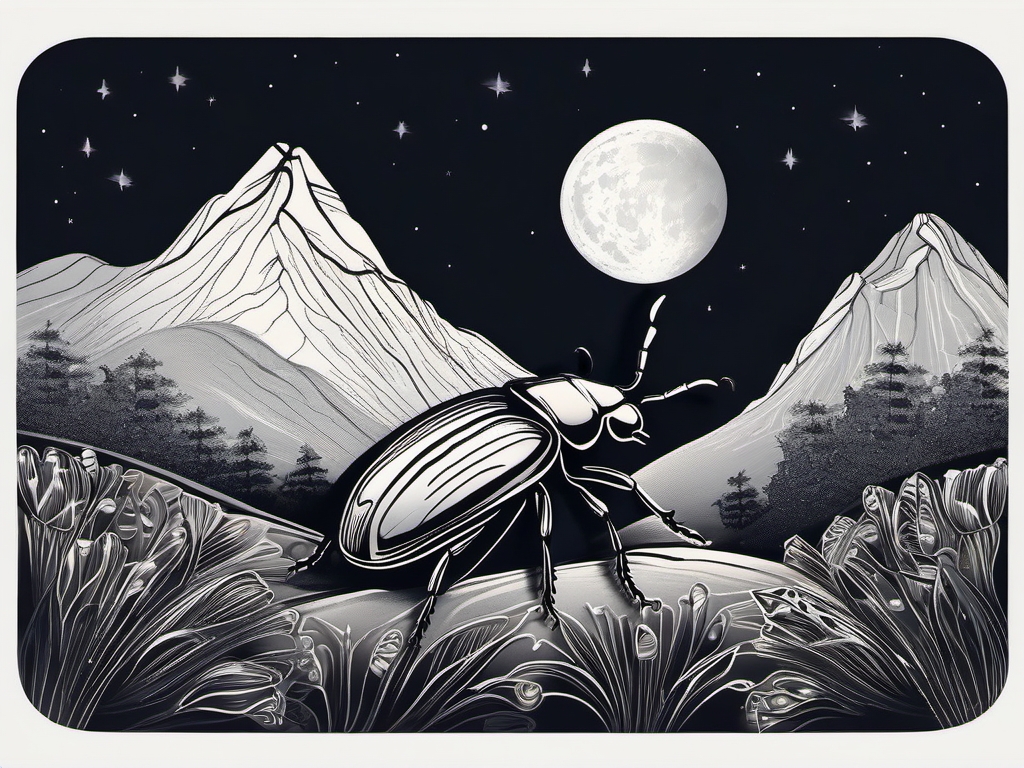 Beetle under the moonlight ink. Nocturnal insect elegance.  minimal color tattoo design