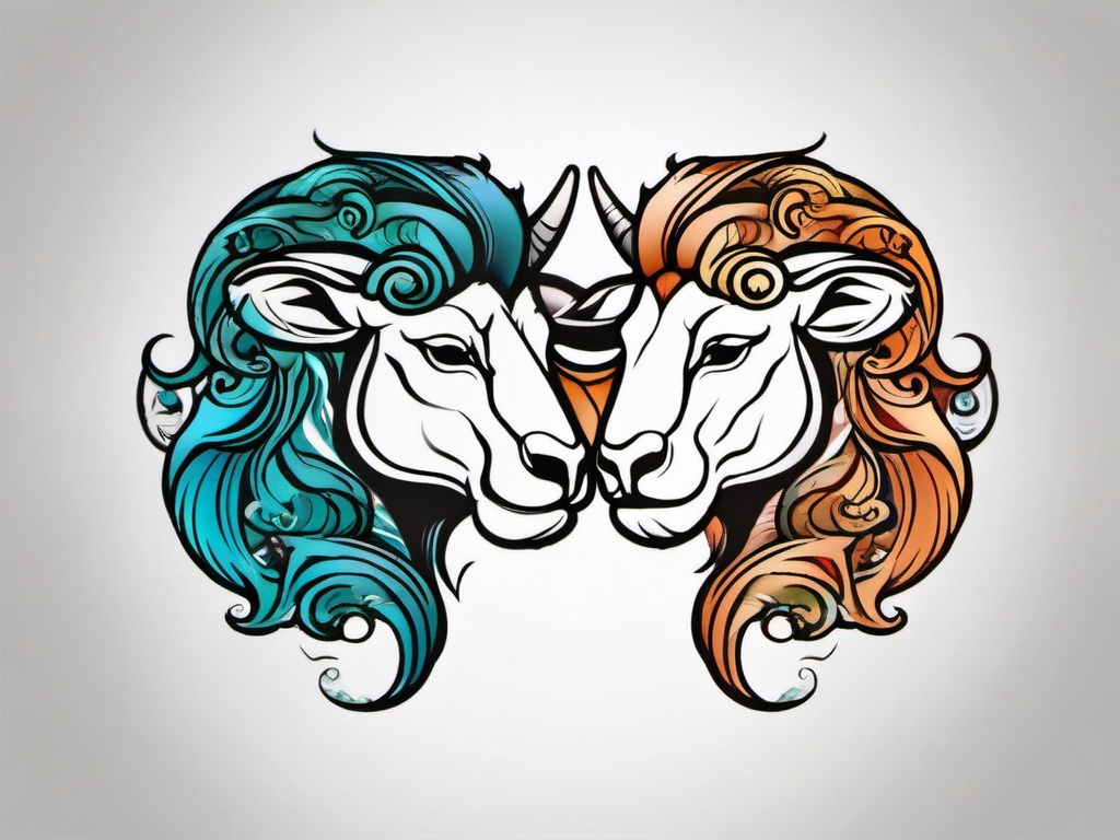 aries and leo tattoo together  simple color tattoo,white background