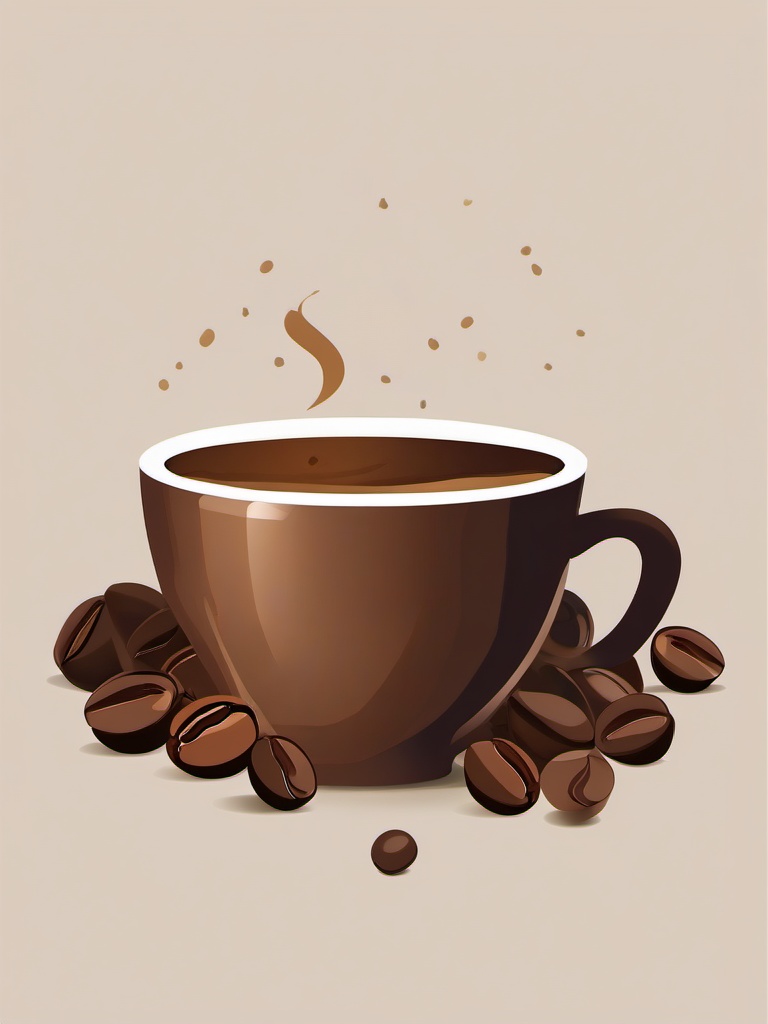 Coffee clipart - coffee beans scattered around a cup  