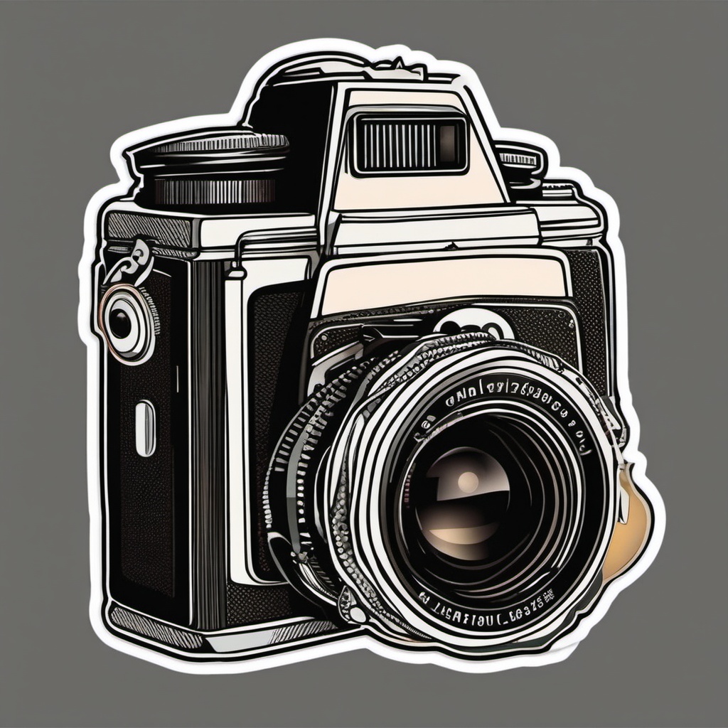 Camera Sticker - Vintage camera illustration, ,vector color sticker art,minimal