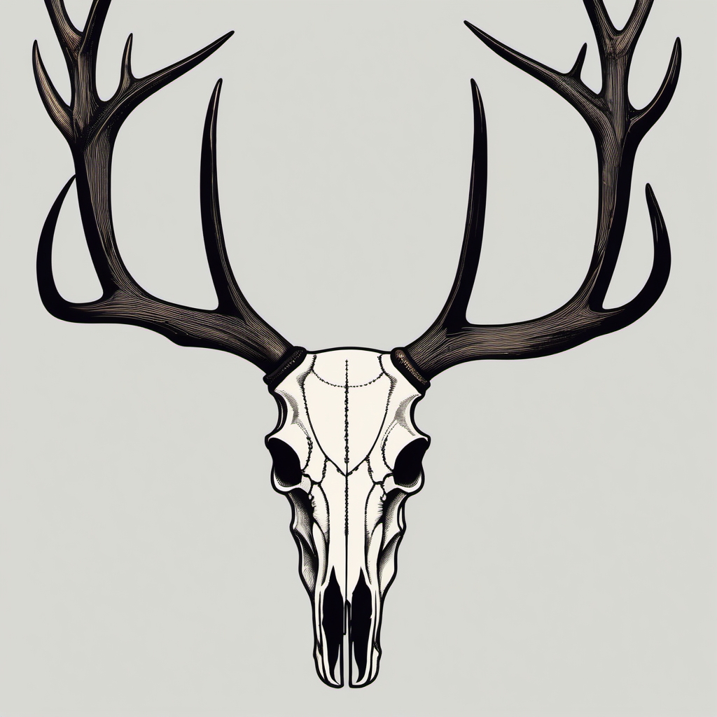 Unadorned deer skull, minimalist and true to nature.  simple color tattoo style