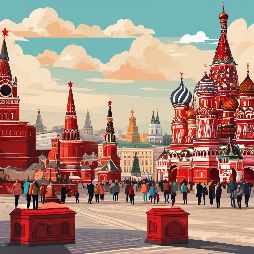 The Red Square clipart - Central square in Moscow, Russia, ,color clipart vector style