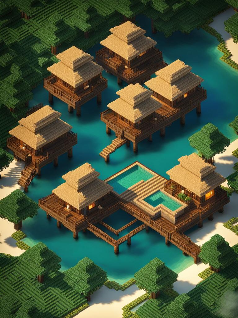 island resort with overwater bungalows - minecraft house design ideas minecraft block style