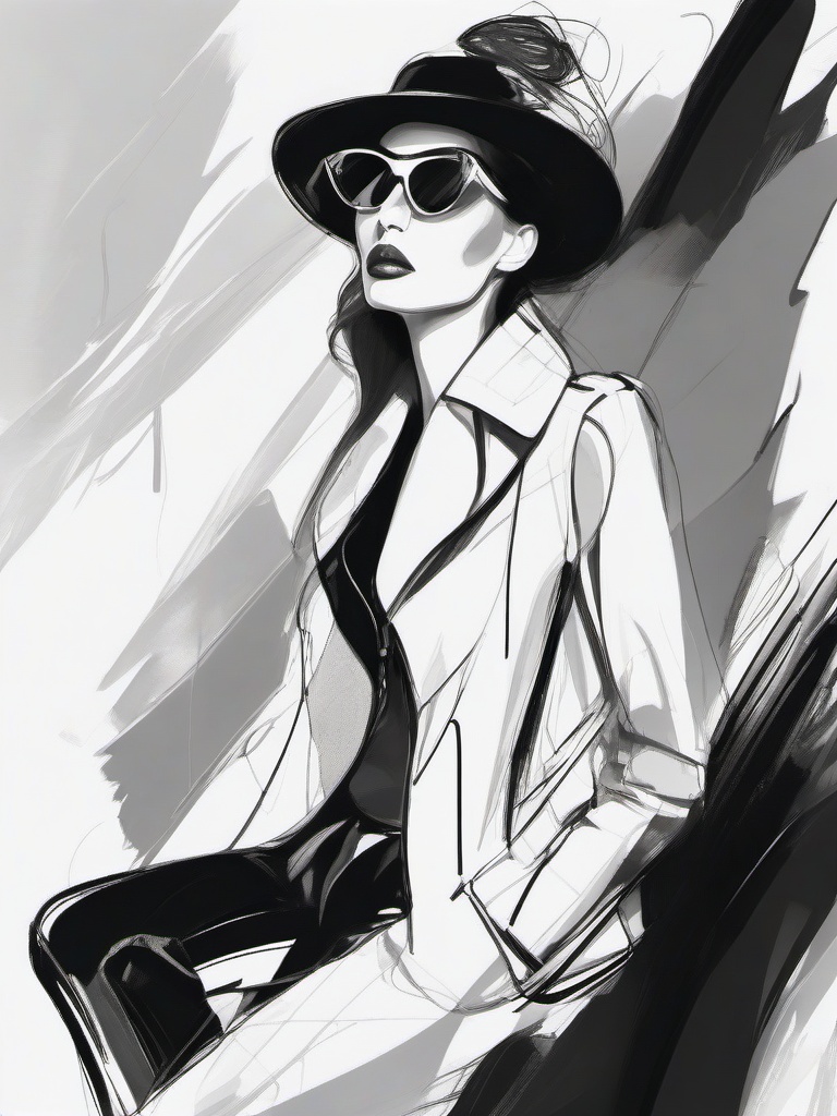 drawing of fashion  minimal rough scribbles,doodles,black and white