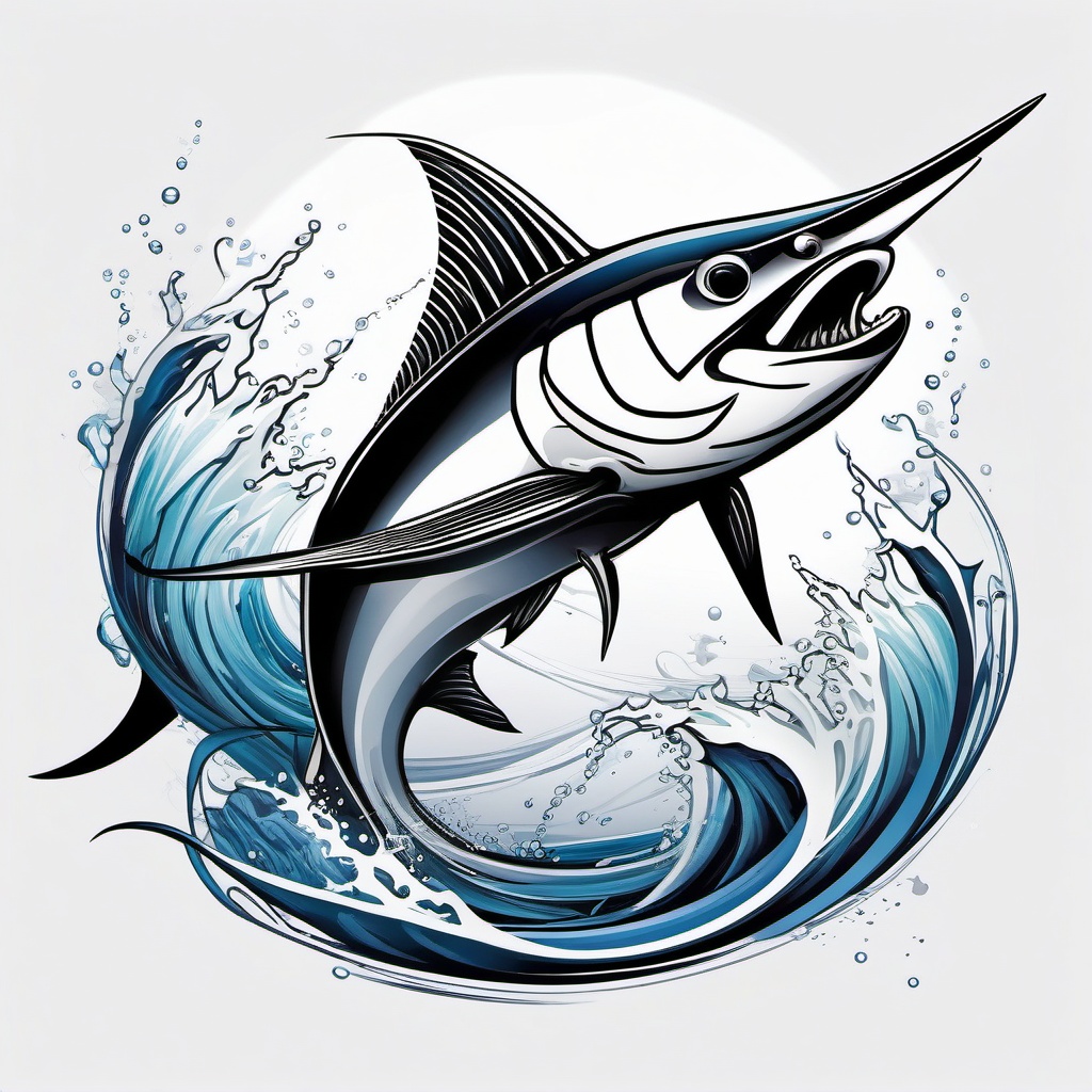 Swordfish Tattoo,a striking tattoo featuring the fierce swordfish, symbol of strength and the thrill of the catch. , tattoo design, white clean background