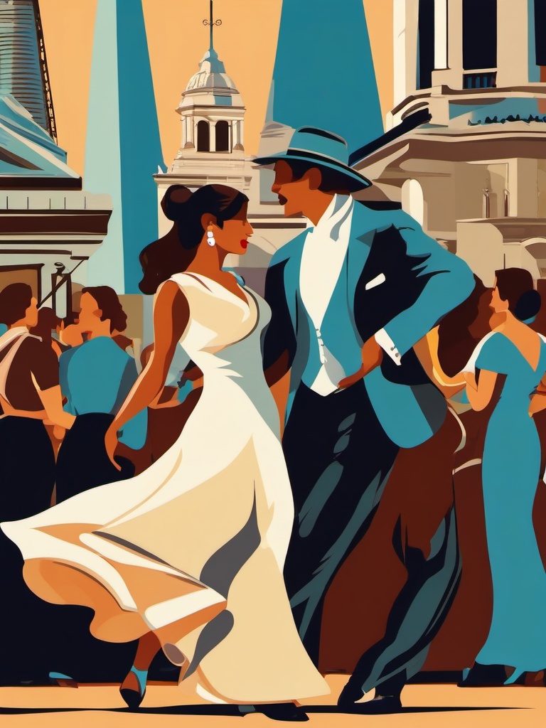 Buenos Aires clipart - Obelisco and Tango dancers in Argentina,  color vector clipart