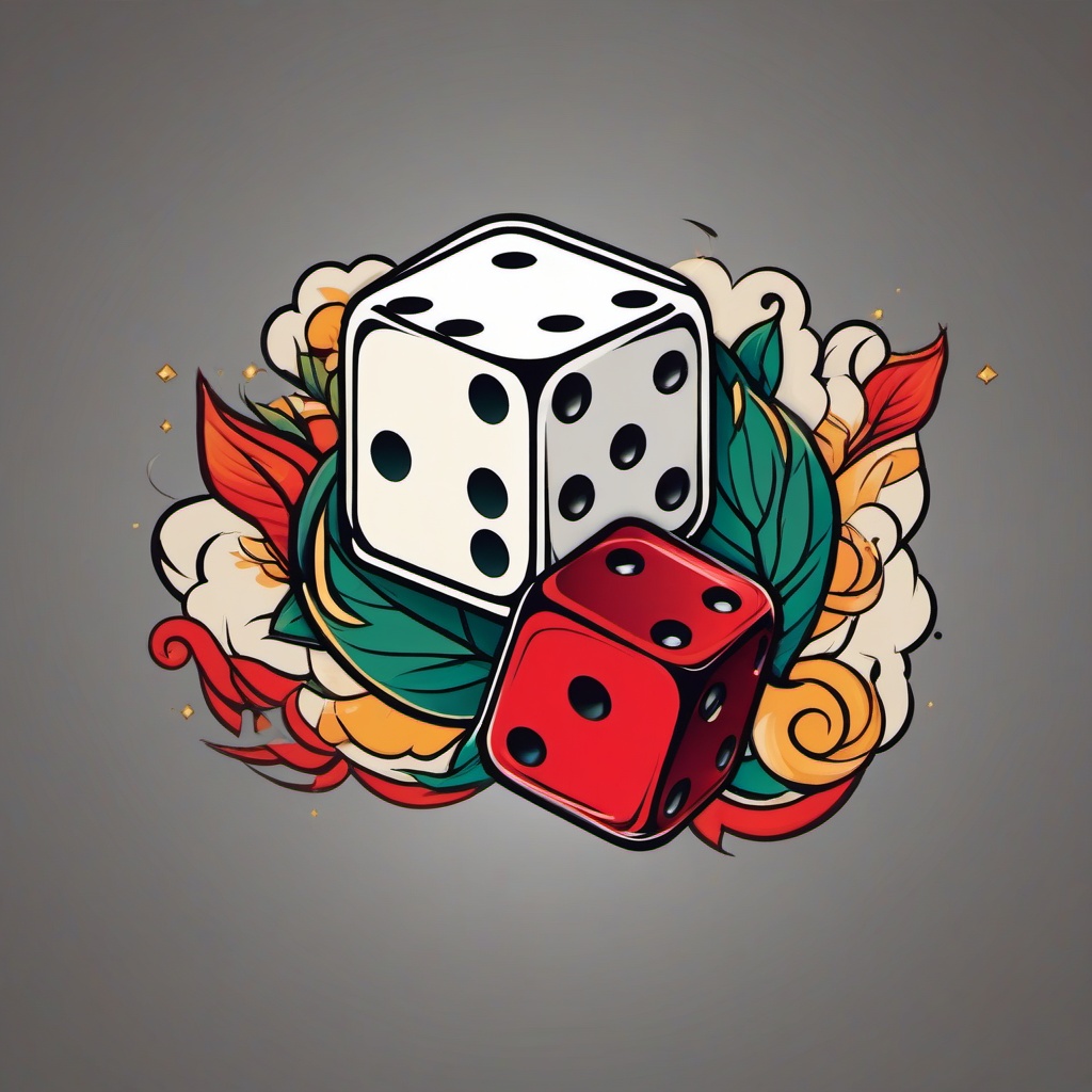 Rolling Dice Tattoo-Playful and creative tattoo featuring rolling dice, perfect for fans of tabletop gaming and luck symbolism.  simple color vector tattoo