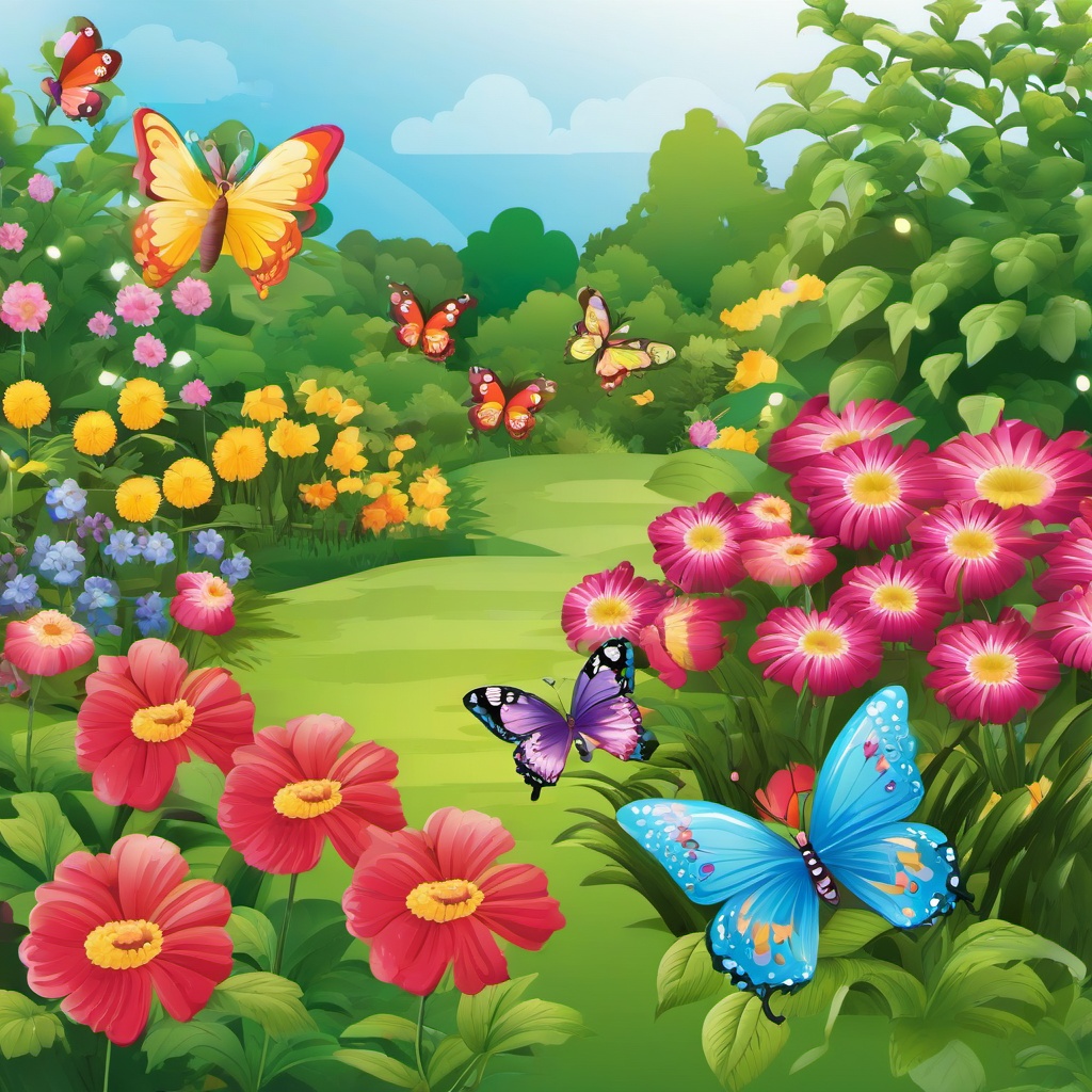 Garden clipart - flower garden with butterflies  clipart