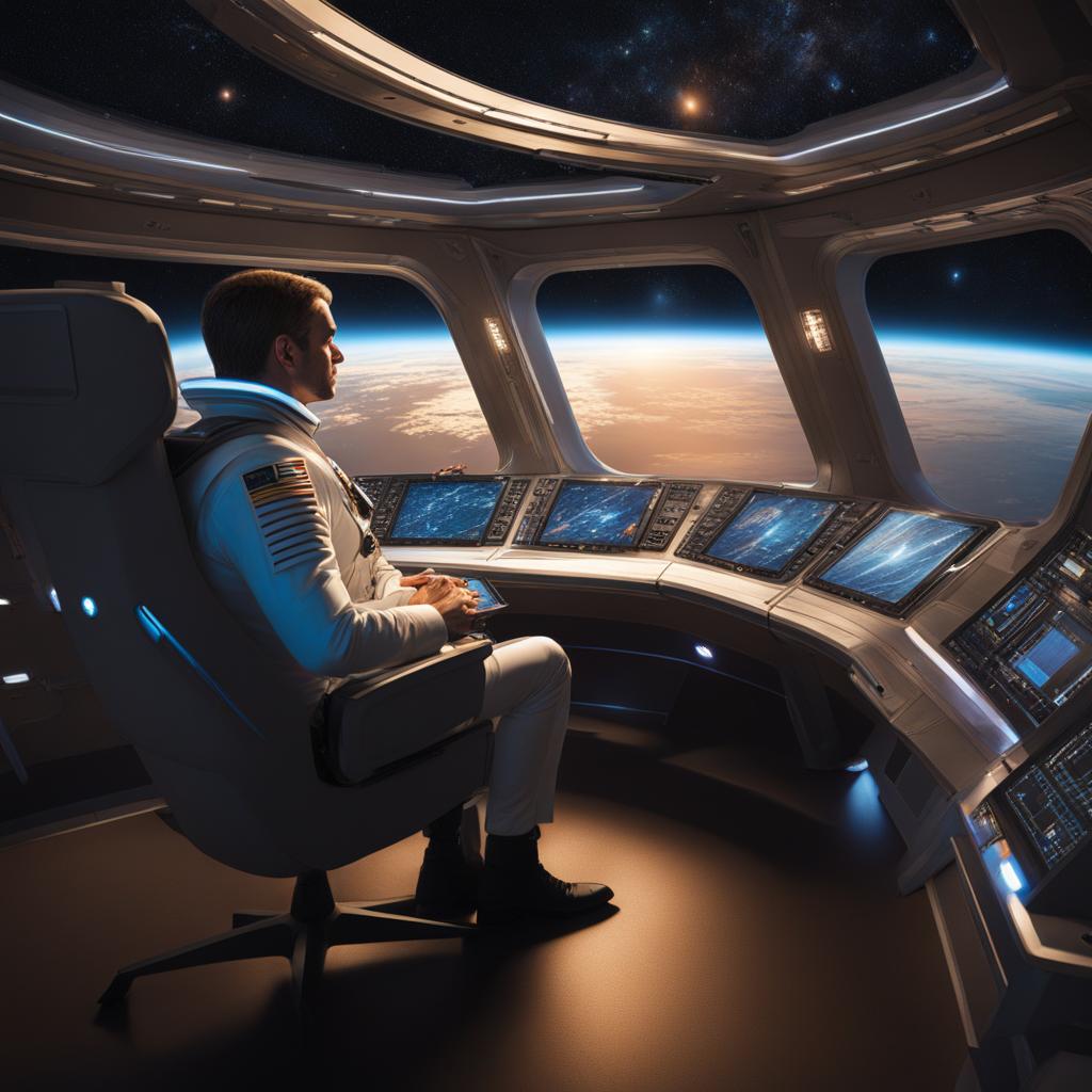 spacefaring captain charting a course through the cosmos on a state-of-the-art starship. 