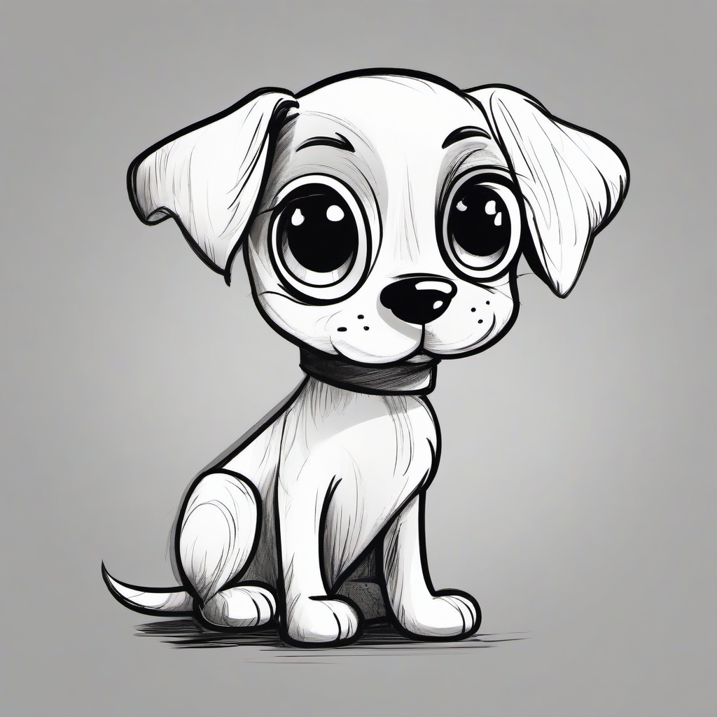 drawing of a cartoon puppy with big eyes  minimal rough sketch scribbles,doodles,black and white