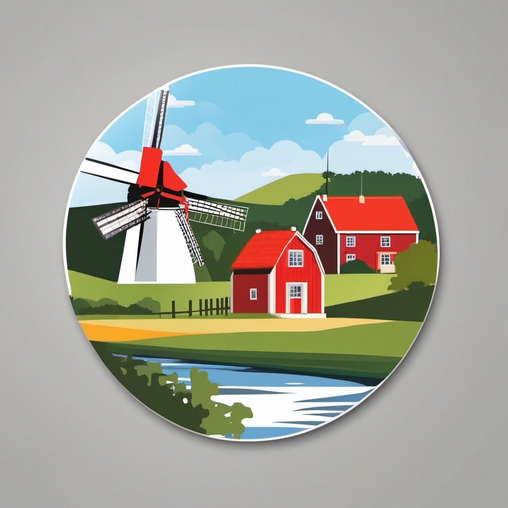 Denmark Windmills sticker- Classic windmills in the Danish countryside, , sticker vector art, minimalist design