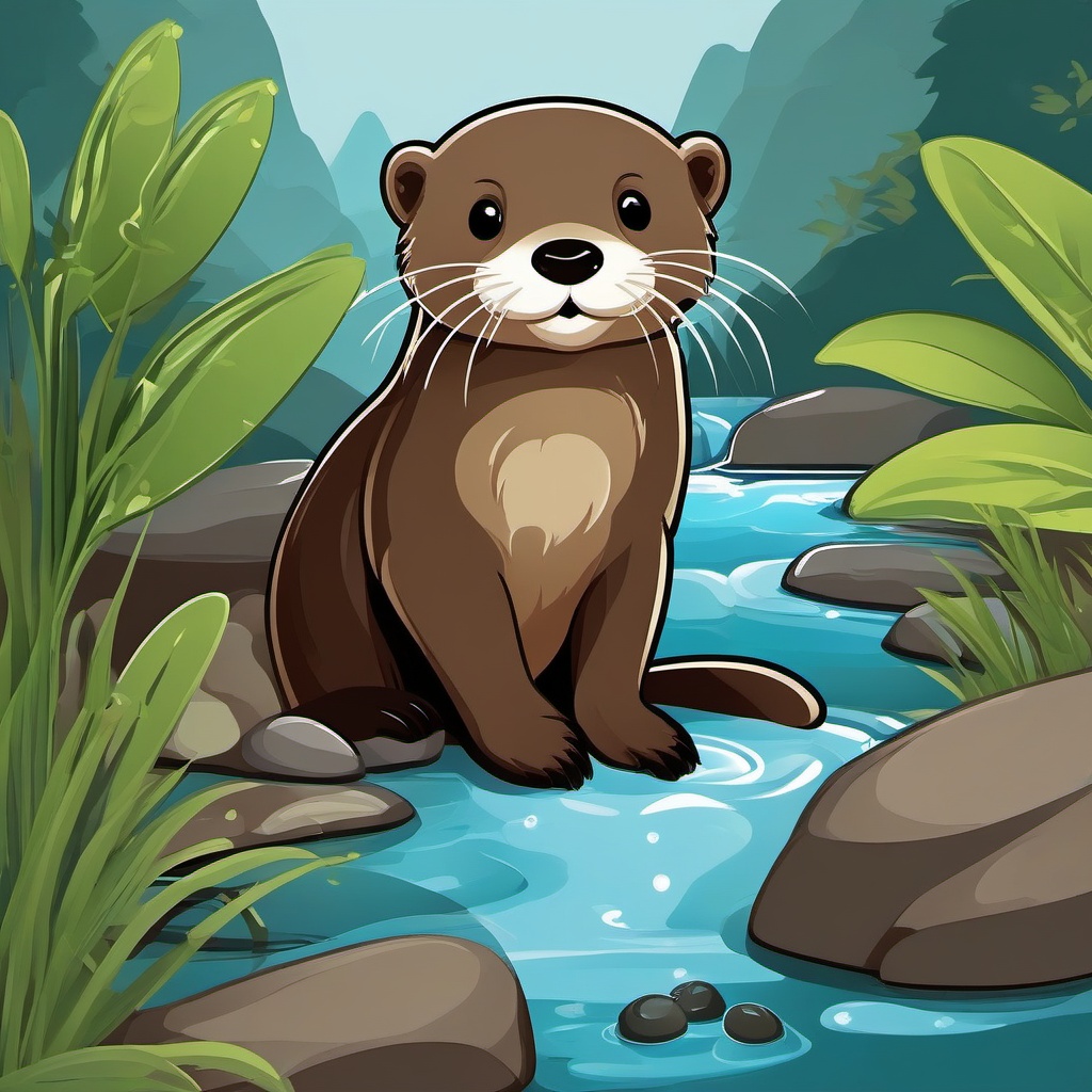 Cute Otter in a Hidden Stream  clipart, simple