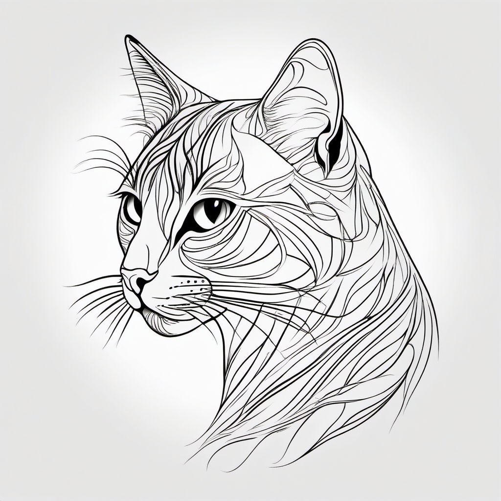 Cat outline tattoo: A refined ink depiction of feline elegance and poise.  color outline tattoo, white background