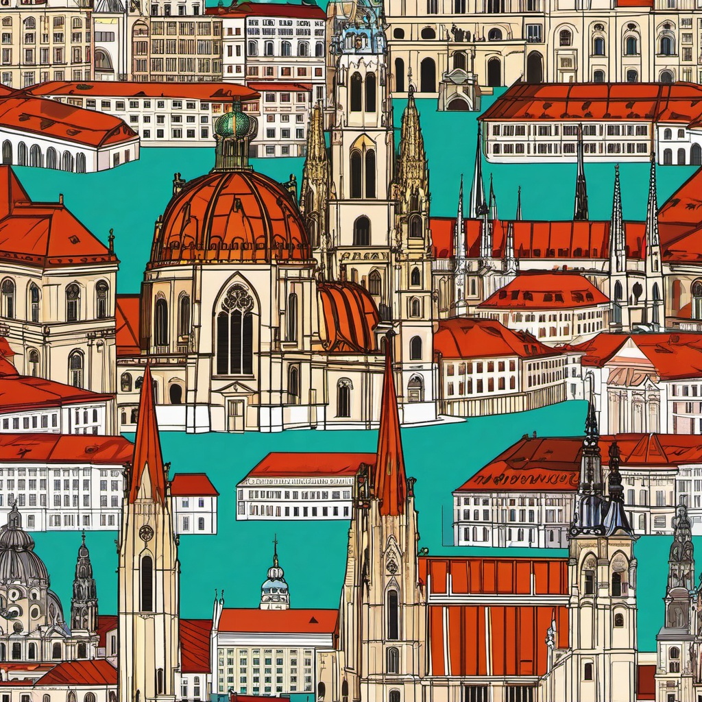 Vienna clipart - St. Stephen's Cathedral and Vienna cityscape, ,color clipart vector style