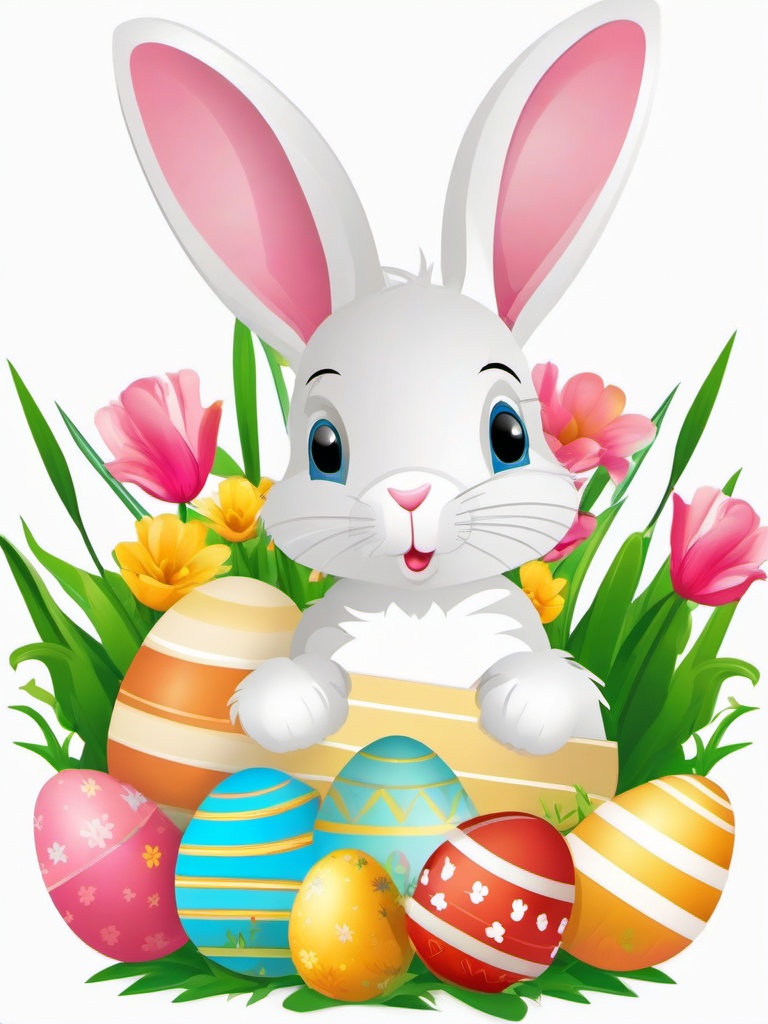 Easter clipart - bunny surrounded by Easter eggs  