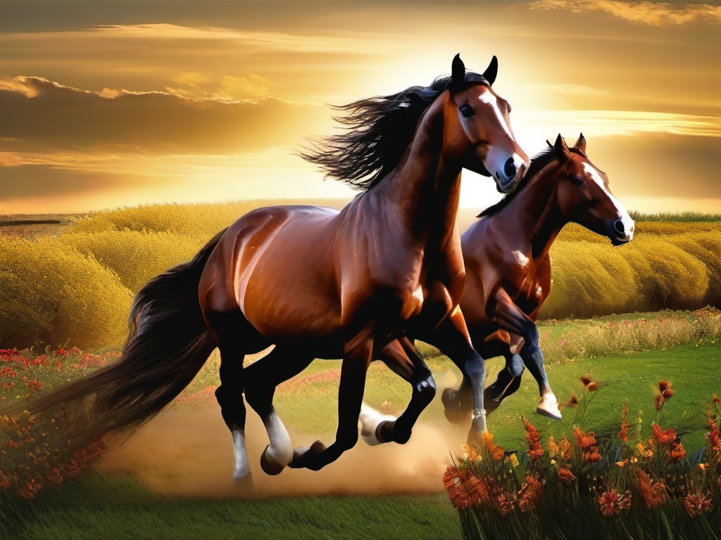 Horse Clipart, Majestic horses galloping in the fields. 