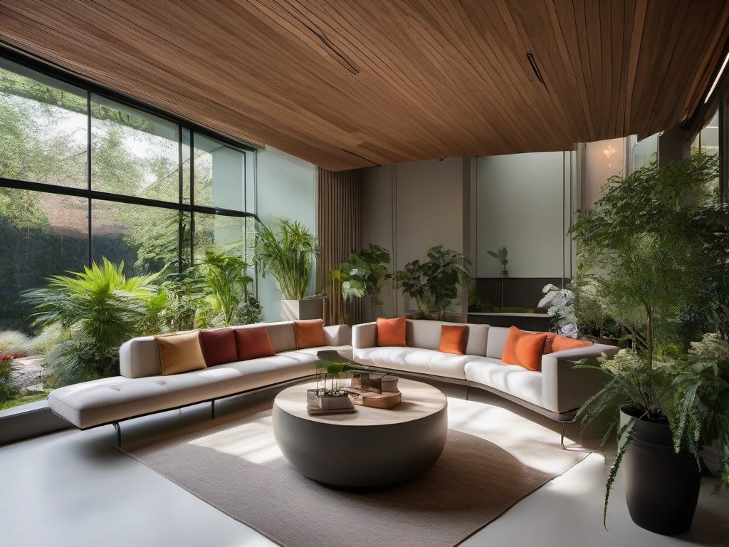 The garden room showcases Bauhaus interior design with a focus on natural light, simple furnishings, and an integration of plants that brings a modern touch to indoor gardening.  