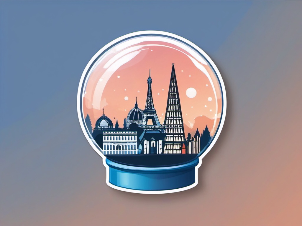 Snow globe with landmarks sticker- Travel memory, , sticker vector art, minimalist design