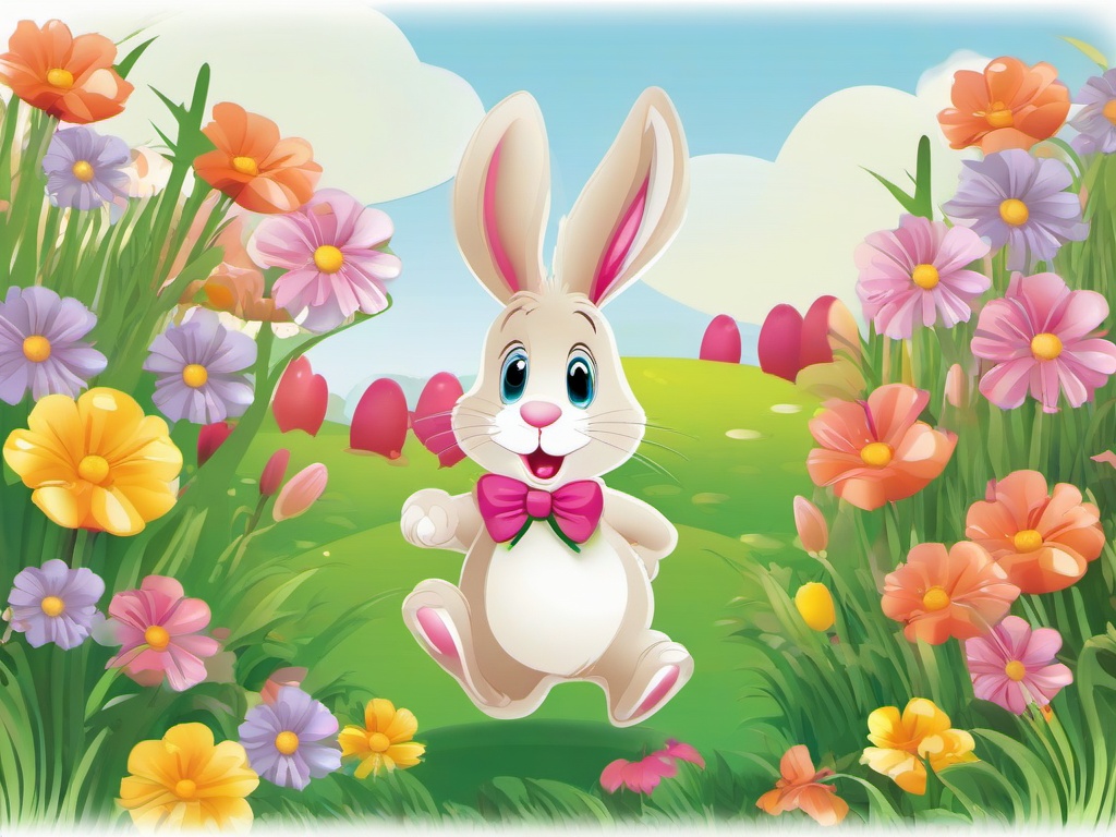 Easter clipart - bunny hopping through a flower field  