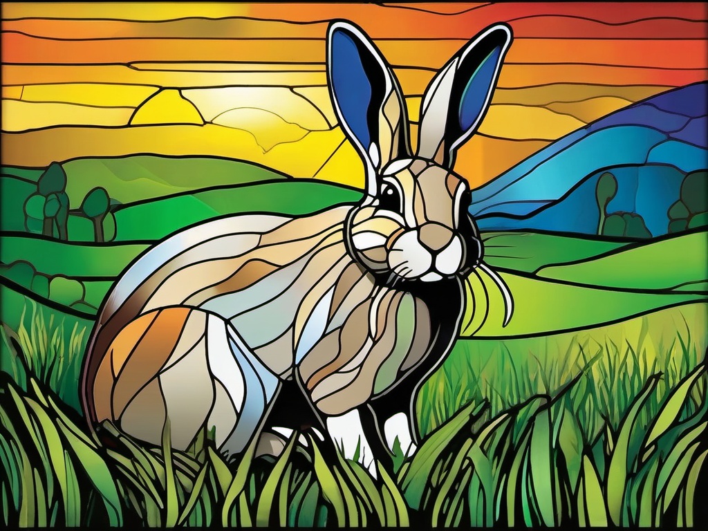 Stained Glass Rabbit - Cute rabbit in grassy field  