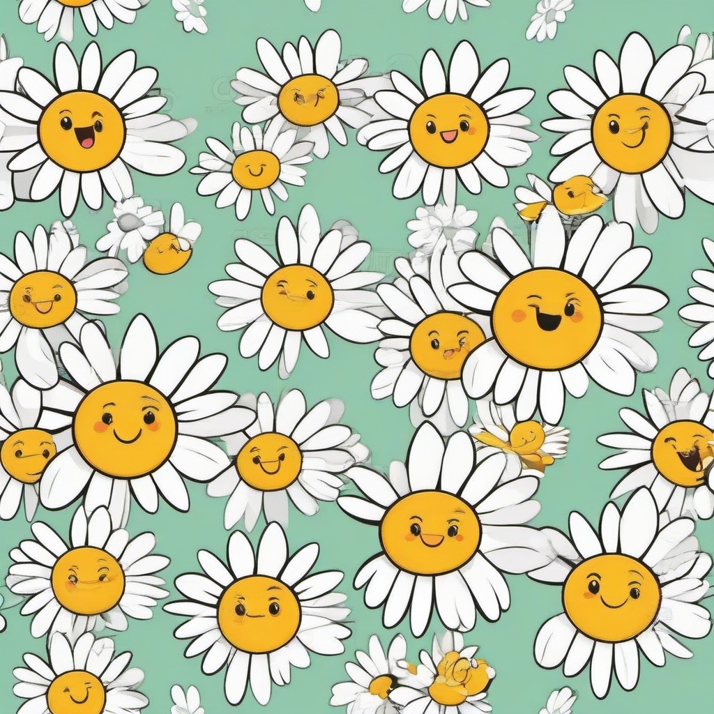 Daisy clipart - cartoon daisy with funny facial expressions  color,minimalist,vector clipart