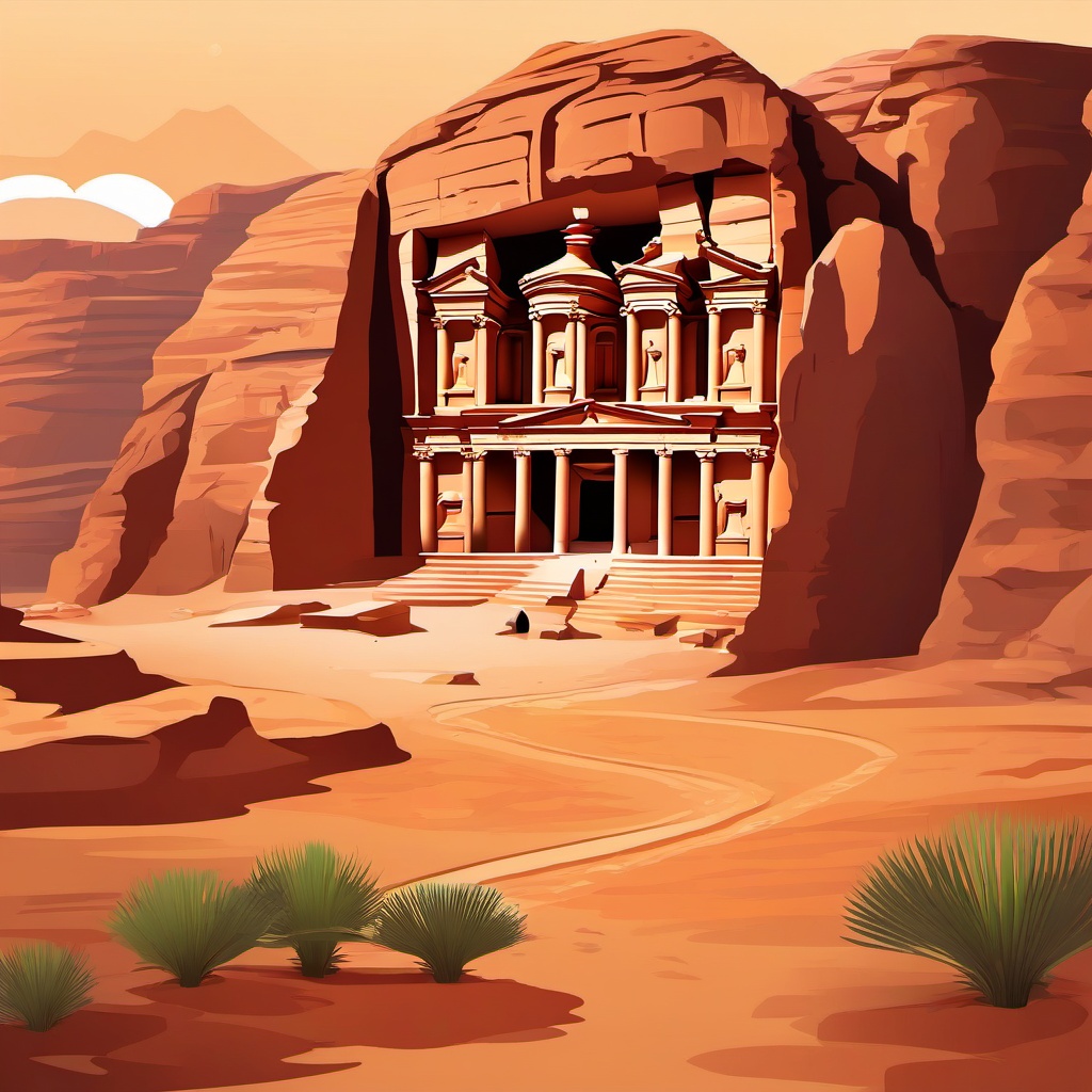 Petra clipart - Archaeological site in Jordan's southwestern desert, ,color clipart vector style