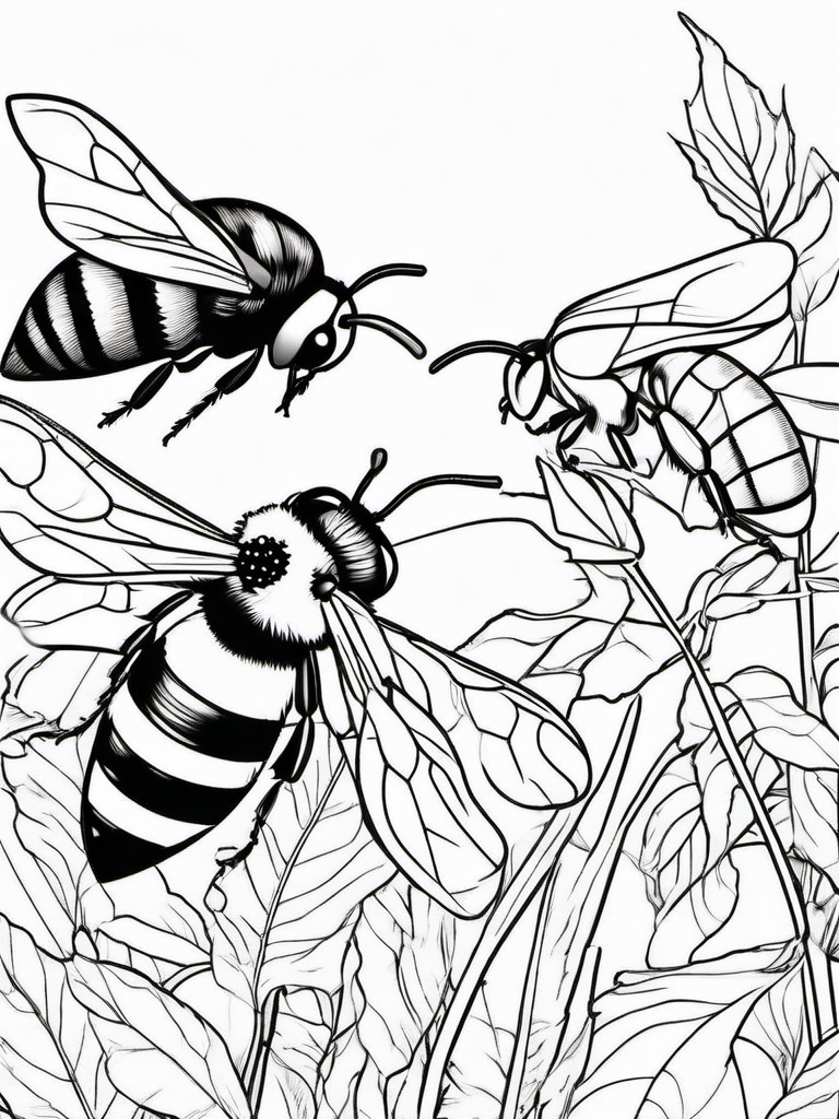 Bumblebee Coloring Pages - Bumblebee and caterpillar sharing a leaf  simple coloring pages