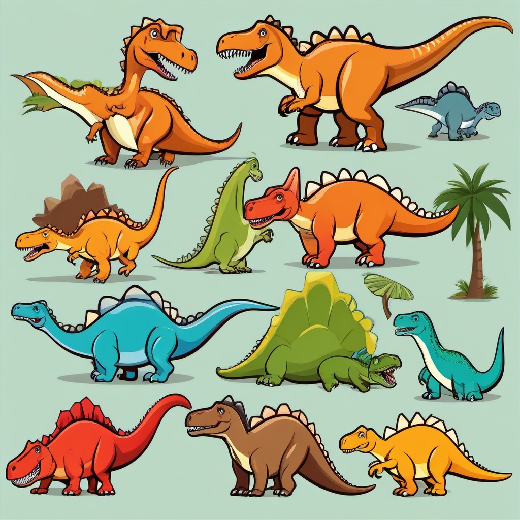 Animated Dinosaur Clipart,Dynamically animated dinosaurs  vector clipart