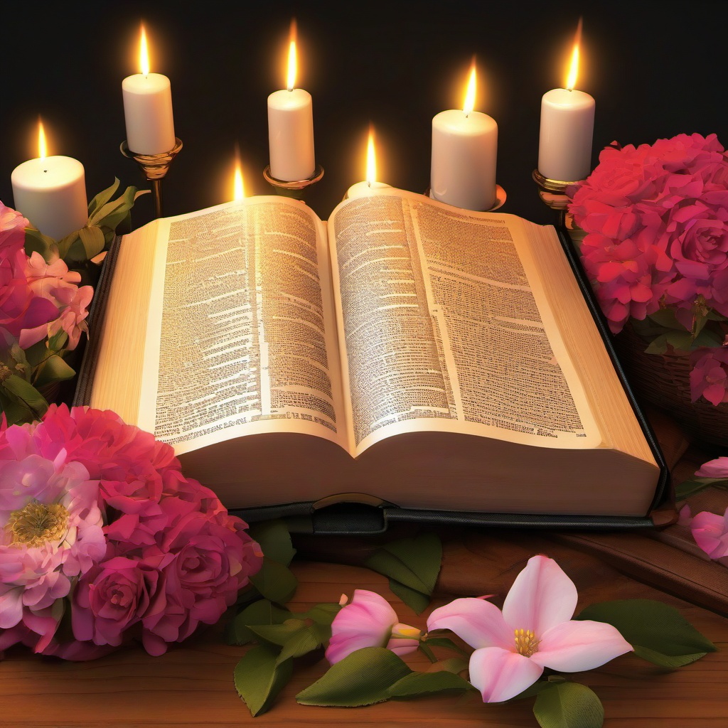 Bible clipart - Bible surrounded by candles and flowers  