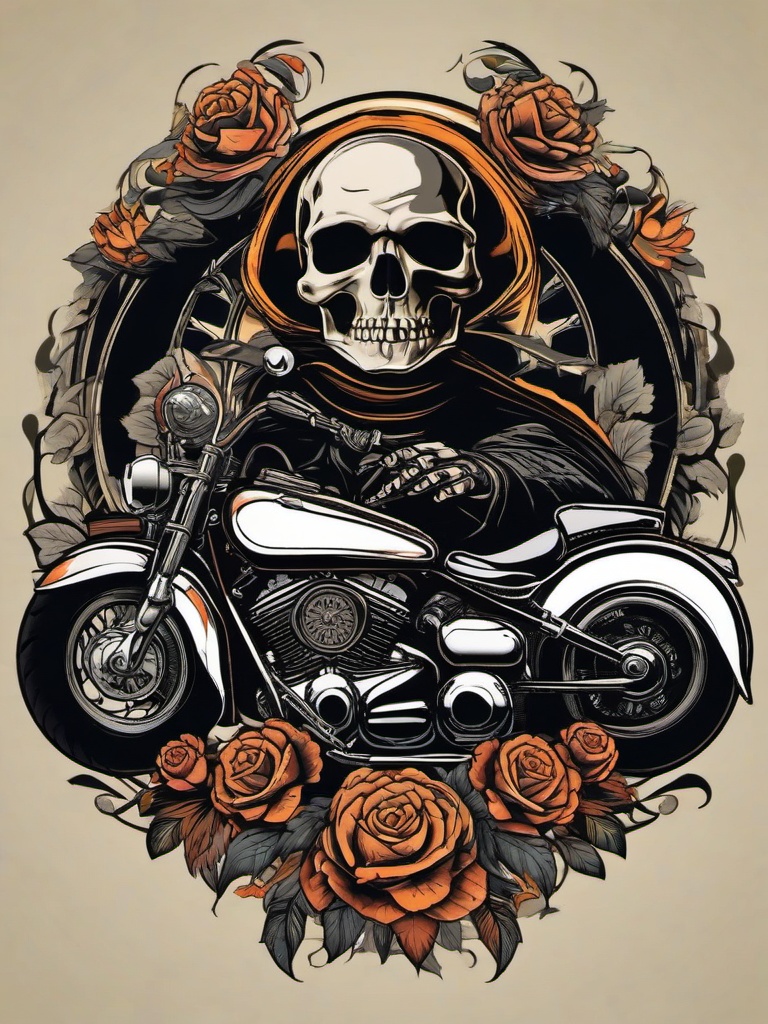 skeleton motorcycle tattoo  simple vector color tattoo