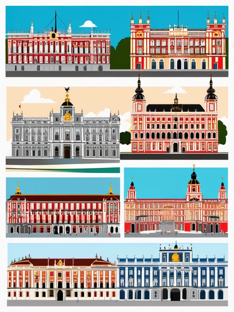 Madrid clipart - Royal Palace of Madrid and Plaza Mayor, ,color clipart vector style