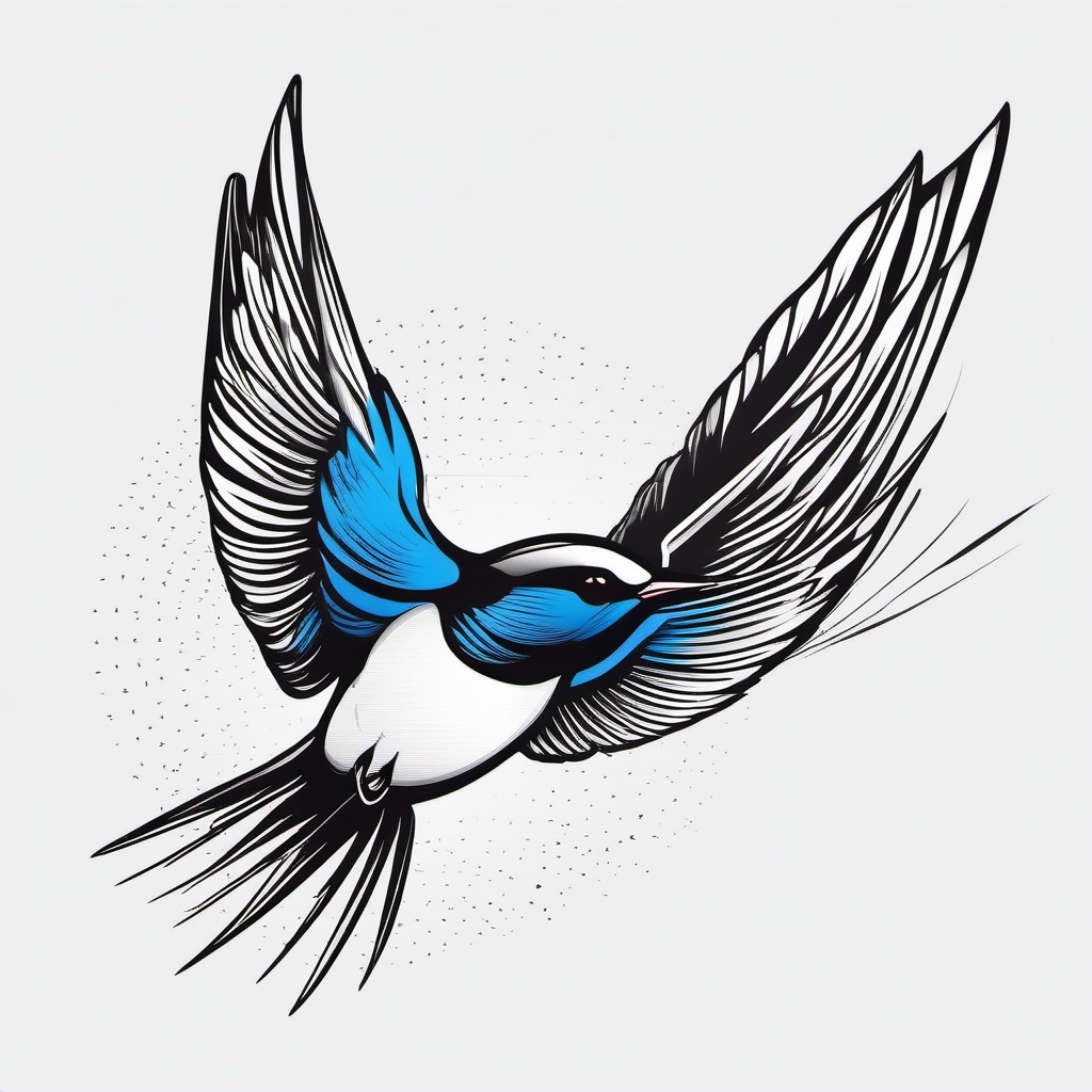 Swallow Tattoo - Swallow swooping through the sky in flight  few color tattoo design, simple line art, design clean white background