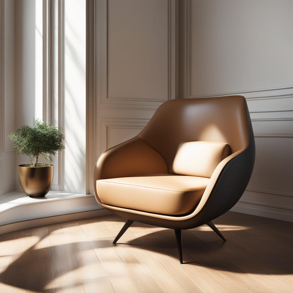 chair clipart - a sleek modern chair, inviting contemplation in a sunlit corner of an art gallery 