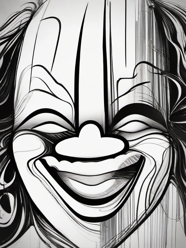 drawing of a clown with a smile  minimal rough sketch scribbles,doodles,black and white