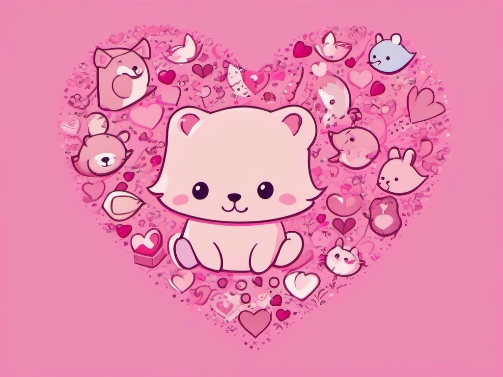 Cute Pink Wallpaper-Baby pink with doodles of cute animals and hearts  background wallpaper