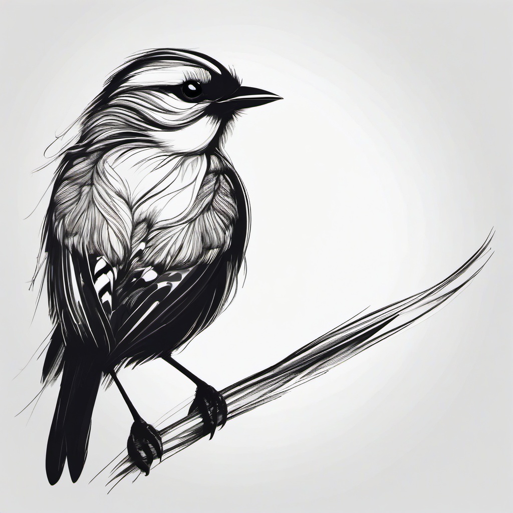 drawing of a bird with vibrant feathers  minimal rough sketch scribbles,doodles,black and white