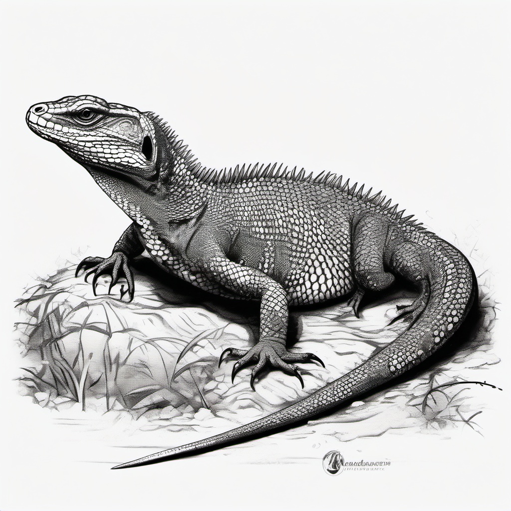 Varanus salvatore full body  ,tattoo design, white background