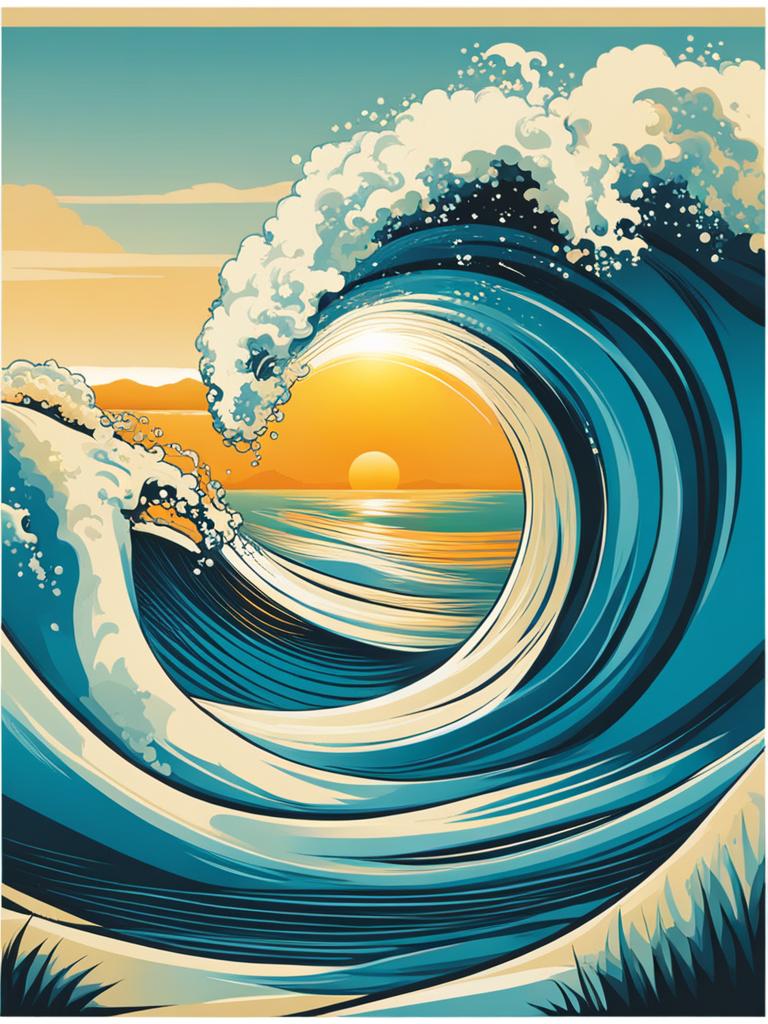 wave clipart - an ocean wave in mid-curl, capturing the thrill of surfers on a tropical island 