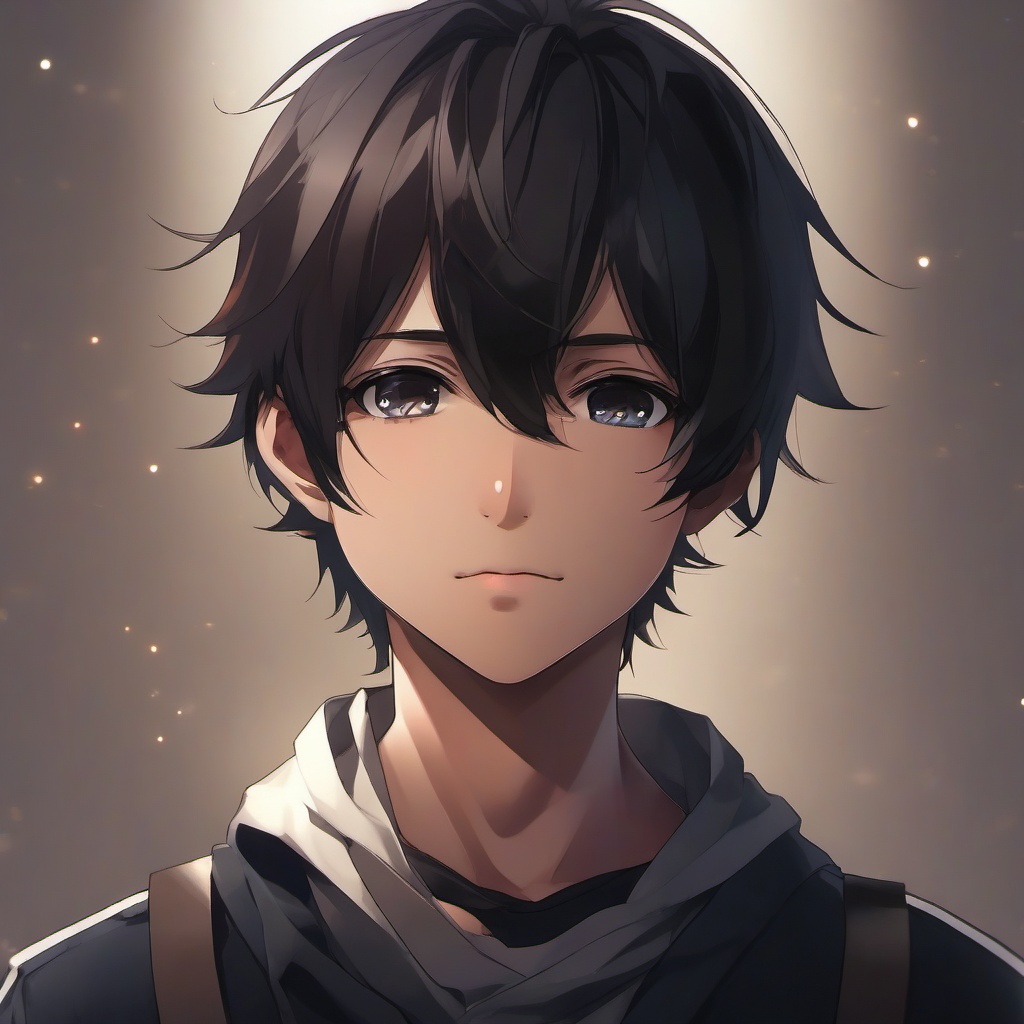 boy face, dark hair,  front facing ,centered portrait shot, cute anime color style, pfp, full face visible