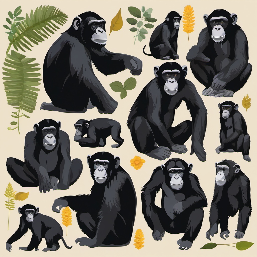 Chimpanzee clipart - Close relative of humans in the wild, ,vector color clipart,minimal