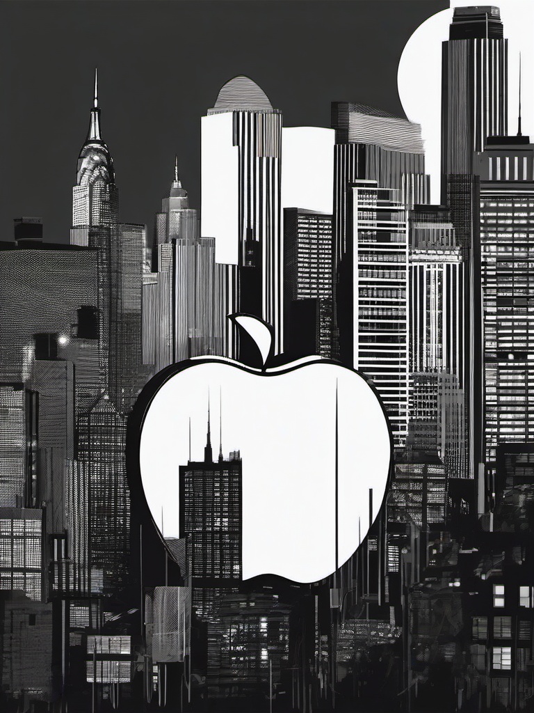 drawing of a big apple  minimal rough sketch scribbles,doodles,black and white