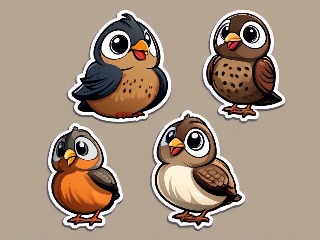 Quail cartoon - small, round bird  cartoon sticker style