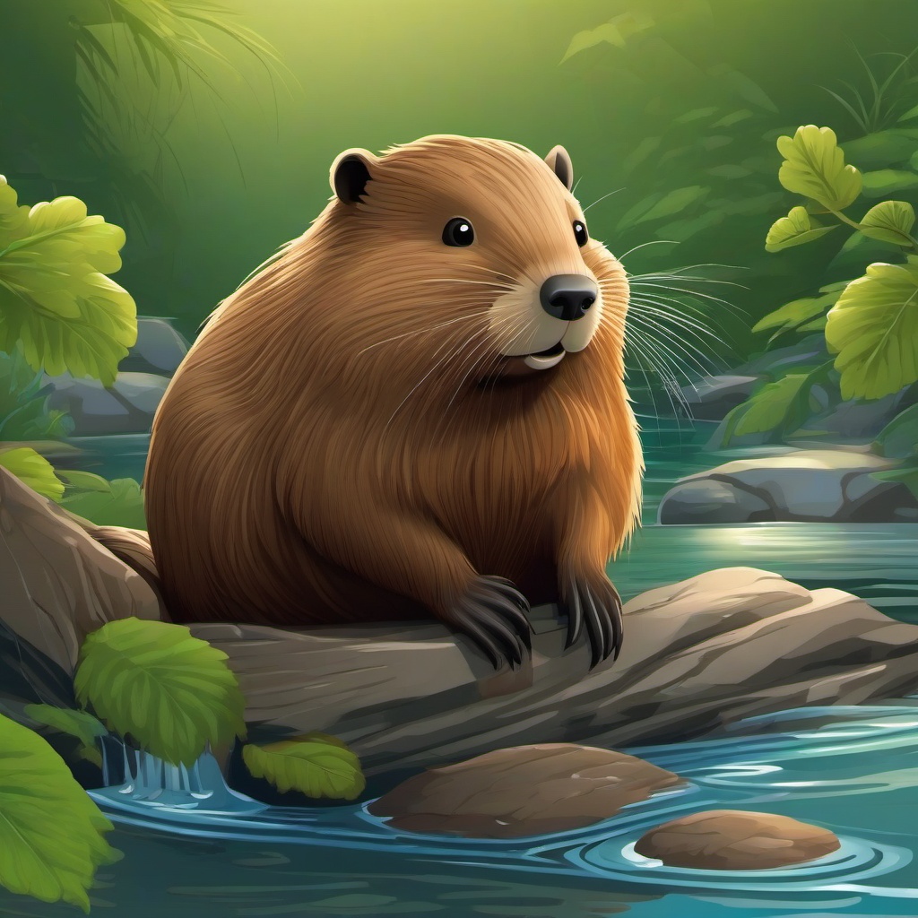 Beaver cartoon - water-dwelling animal that builds dams  